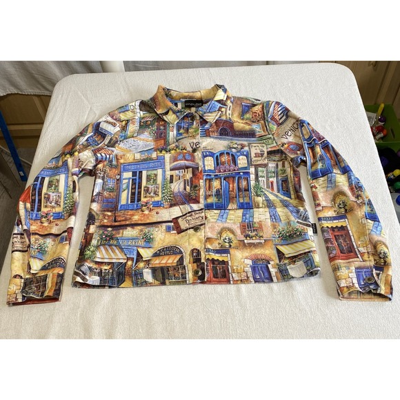 Impulse California Art Jacket Venice Café Boho Travel Print Button Front USA - Picture 13 of 14